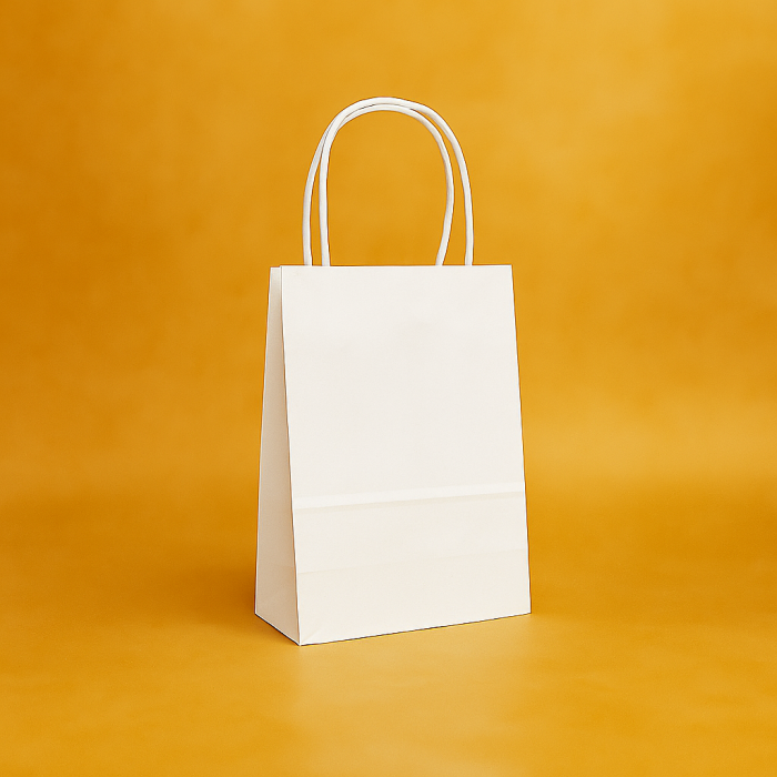 Torba Kraft z Twoim logo, kolor biały, 15x24 cm, skręcony uchwyt