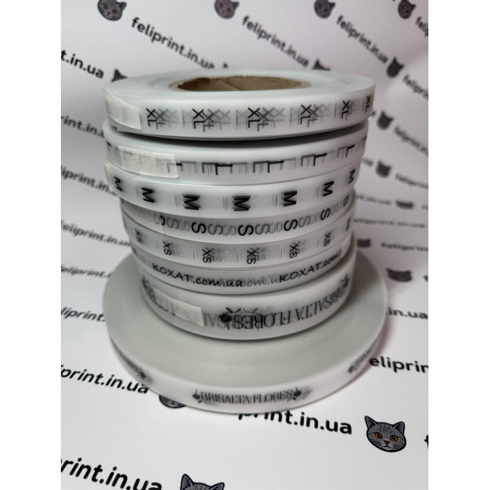 Біла напівпрозора силіконова стрічка для маркування одягу xs\s\m\l\xl 15 мм шириною