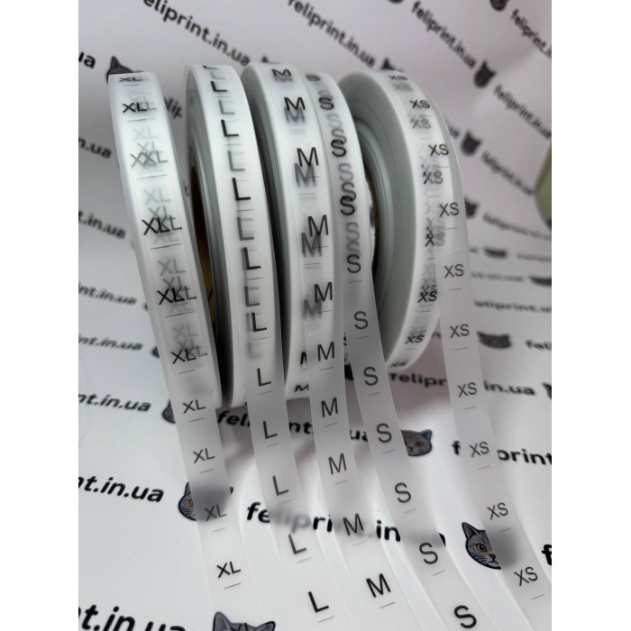 Біла напівпрозора силіконова стрічка для маркування одягу xs\s\m\l\xl 25 мм шириною