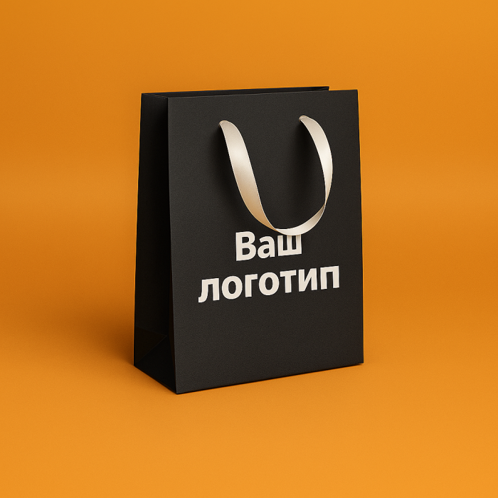 Пакет ламінований 15х20х8см ЧОРНИЙ з шнурком або атласною стрічкою та логотипом