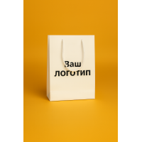 Пакет ламінований 20х30х10см БІЛИЙ з білим шнурком та логотипом