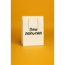 Пакет ламінований 20х30х10см БІЛИЙ з білим шнурком та логотипом