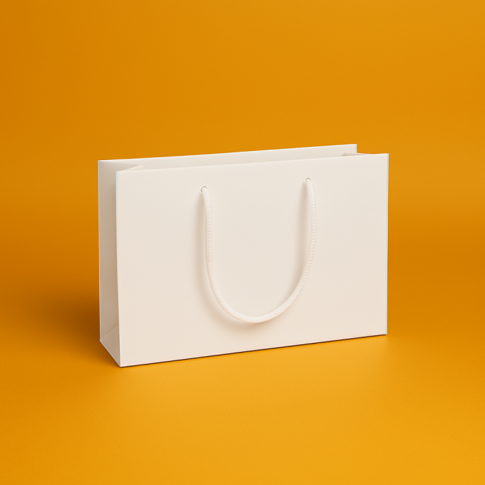 Пакет ламінований 23х15х8см БІЛИЙ з білим шнурком та логотипом