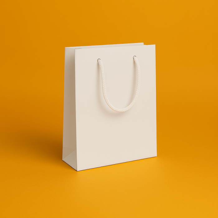 Torba laminowana 25x35x9cm BIAŁA z białym sznurkiem i logo