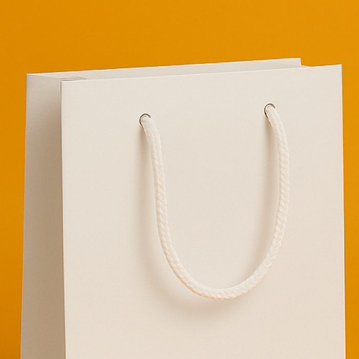 Torba laminowana 25x35x9cm BIAŁA z białym sznurkiem i logo