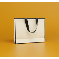 Пакет ламинированный 25х35х9см КРЕМОВЫЙ с кантом атласной лентой и логотипом