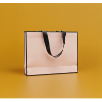 Torba laminowana 25x35x9cm RÓŻOWA z satynową wstążką i logo