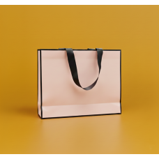 Пакет ламінований 25х35х9см РОЖЕВИЙ з кантом атласною стрічкою та логотипом