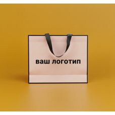 Пакет ламінований 25х35х9см РОЖЕВИЙ з кантом атласною стрічкою та логотипом