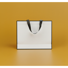 Пакет ламінований 40х30х12см БІЛИЙ з кантом атласною стрічкою та логотипом