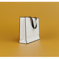 Пакет ламинированный 40х30х12см БЕЛЫЙ с кантом атласной лентой и логотипом