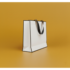 Пакет ламінований 40х30х12см БІЛИЙ з кантом атласною стрічкою та логотипом