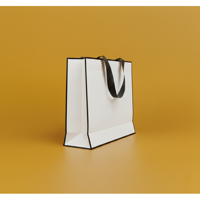 Пакет ламінований 40х30х12см БІЛИЙ з кантом атласною стрічкою та логотипом