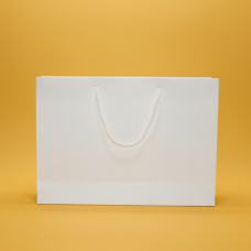 Пакет ламінований 40х30х12см БІЛИЙ з білим шнурком та логотипом