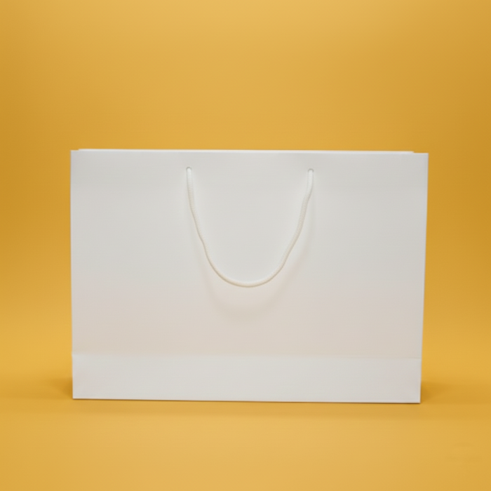 Пакет ламінований 40х30х12см БІЛИЙ з білим шнурком та логотипом