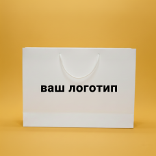 Пакет ламінований 40х30х12см БІЛИЙ з білим шнурком та логотипом