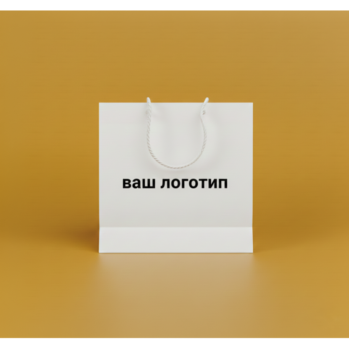 Пакет ламінований 60х48х18см БІЛИЙ з білим шнурком та логотипом