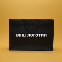 Пакет ламінований 35х25х9см ЧОРНИЙ з чорним шнурком та логотипом