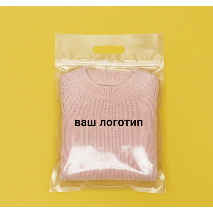 Зіп-пакет Прозорий Глянцевий 24х35см з ручкою та Вашим Логотипом