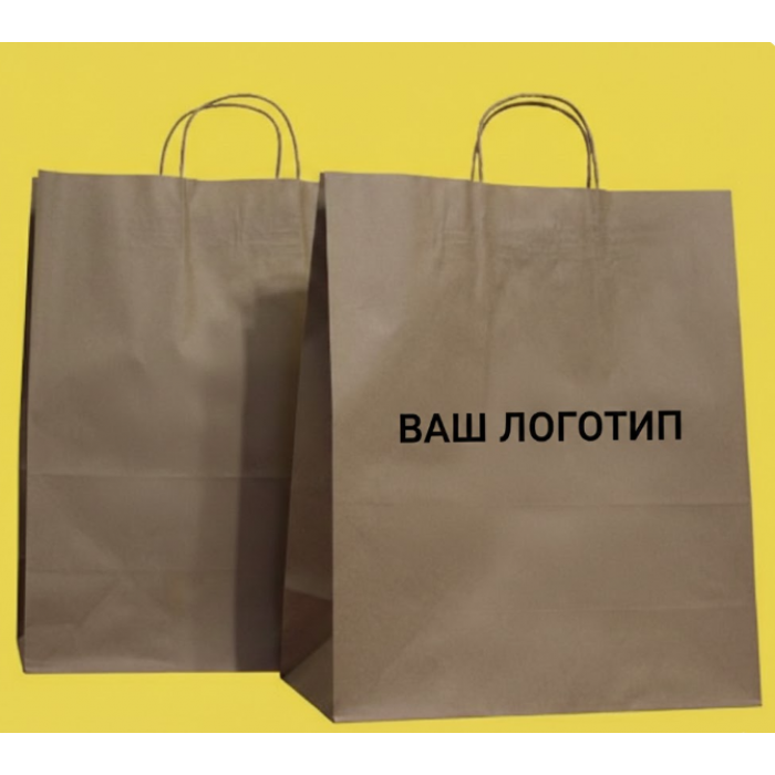 Крафт Пакет З Вашим Логотипом Бурого Кольору 32х42cм Кручена ручка