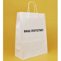 Крафт Пакет С Вашим Логотипом Белого Цвета 32х42cм Крученая ручка