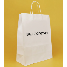 Крафт Пакет З Вашим Логотипом Білого Кольору 32х42cм Кручена ручка