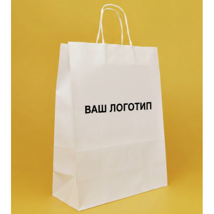 Крафт Пакет З Вашим Логотипом Білого Кольору 32х42cм Кручена ручка