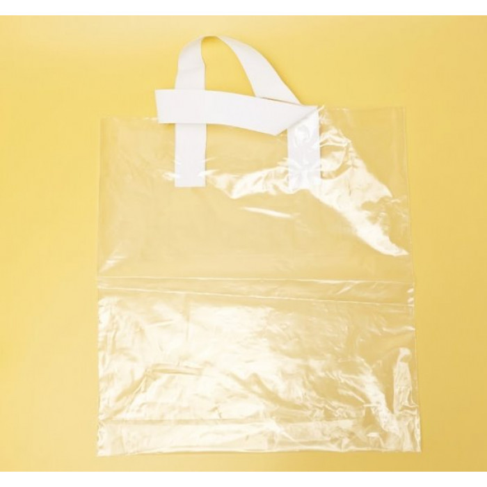 Torba pętelkowa 60mkm 30x35cm przezroczysta z białym uchwytem i Twoim logo