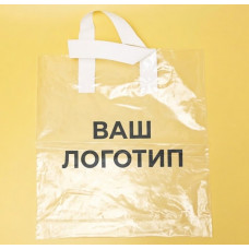 Torba pętelkowa 60mkm 30x35cm przezroczysta z białym uchwytem i Twoim logo