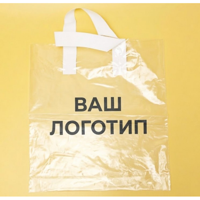 Torba pętelkowa 60mkm 30x35cm przezroczysta z białym uchwytem i Twoim logo