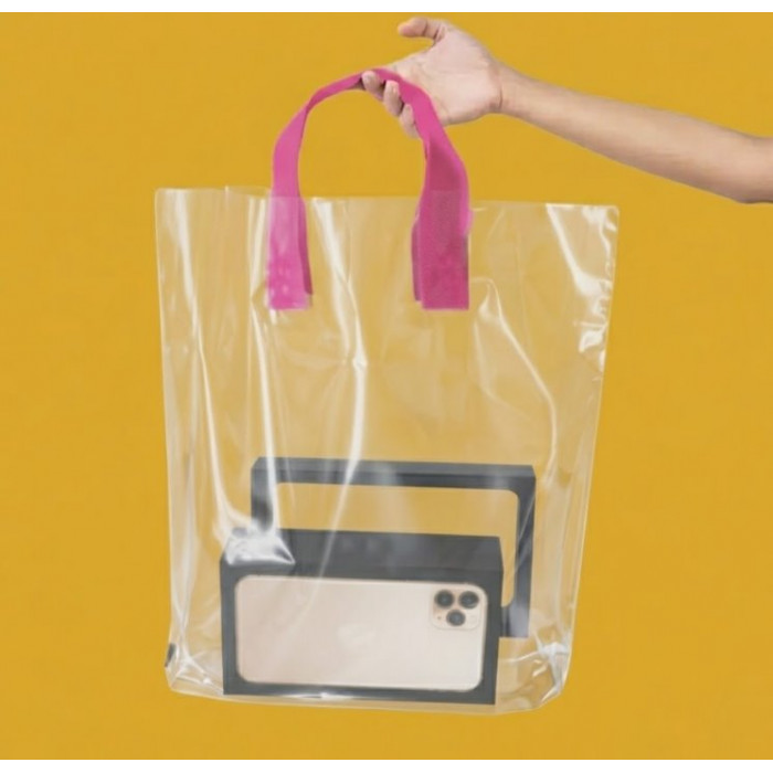 Пакет Петля  60mkm 30х35см Прозорий З рожевою ручкою та Вашим Логотипом 