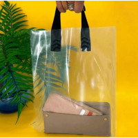 Torba pętelkowa 60mkm 30x35cm przezroczysta z czarnym uchwytem i Twoim logo