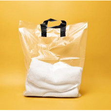 Torba pętelkowa 60mkm 40x45cm przezroczysta z czarnym uchwytem i Twoim logo