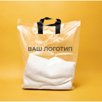 Torba pętelkowa 60mkm 40x45cm przezroczysta z czarnym uchwytem i Twoim logo