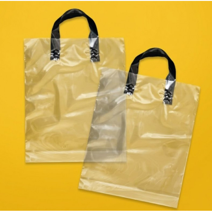 Torba pętelkowa 60mkm 40x45cm przezroczysta z czarnym uchwytem i Twoim logo