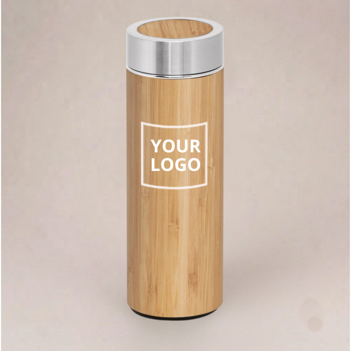 Termos bambusowy "Naturel" 430 ml z logo (z sitkiem do herbaty)
