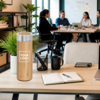 Termos bambusowy "Naturel" 430 ml z logo (z sitkiem do herbaty)
