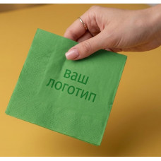 Серветки паперові зелені з друком логотипу 33х33 см (2-шарові) 1/4 склад