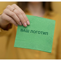 Серветки паперові зелені з друком логотипу 33х33 см (2-шарові) 1/4 склад
