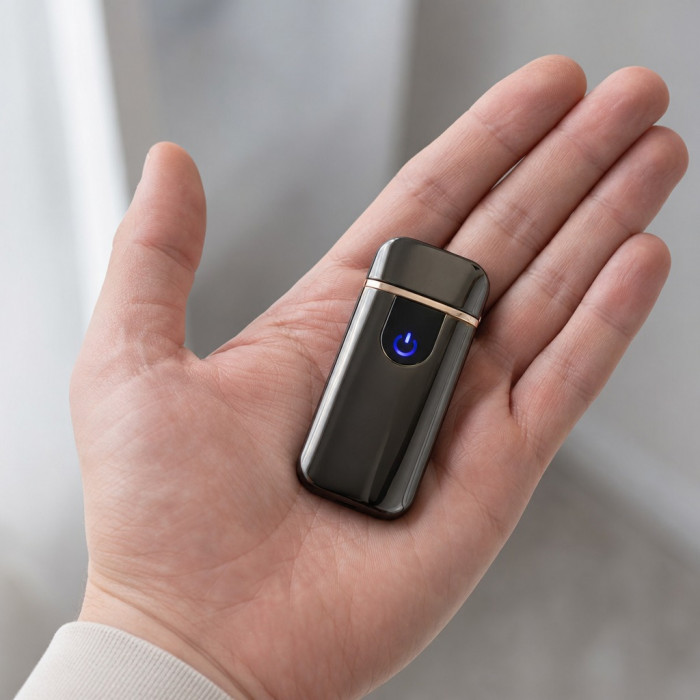 Запальничка USB електрична чорна глянцева широка 30 мм