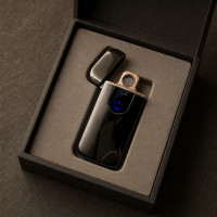 Запальничка USB електрична чорна глянцева широка 30 мм