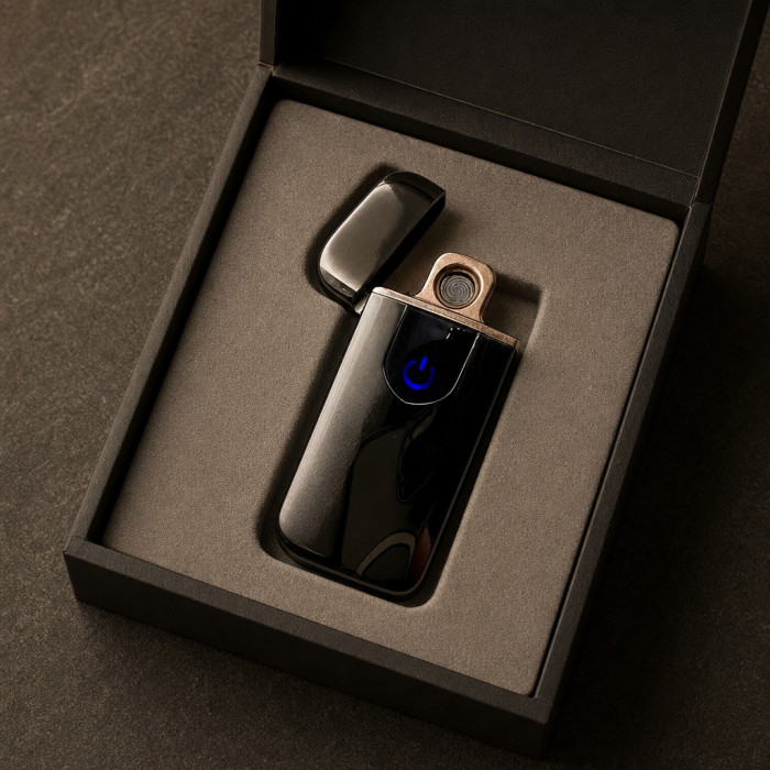 Запальничка USB електрична чорна глянцева широка 30 мм