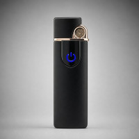 Запальничка USB електрична чорна матова тонка з гравіюванням