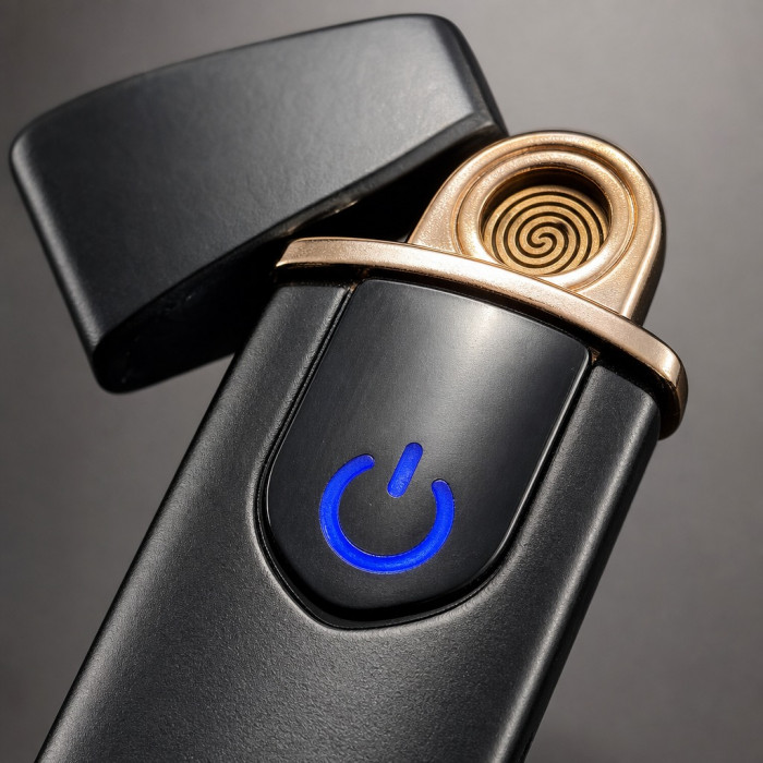 Запальничка USB електрична чорна матова тонка з гравіюванням