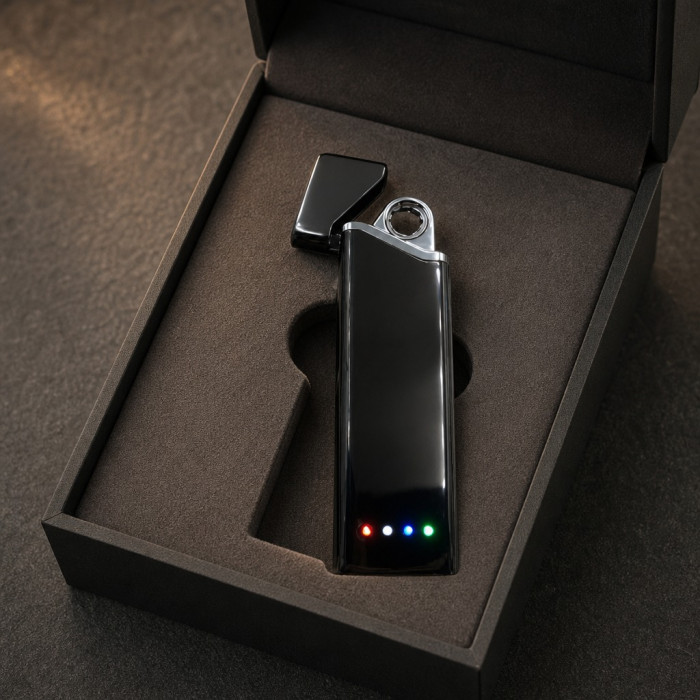 Запальничка електрична USB металева чорна з гравіюванням