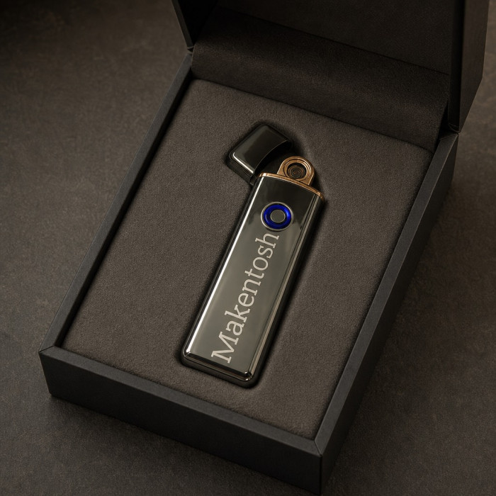 Запальничка USB електрична чорна глянцева тонка 15 мм