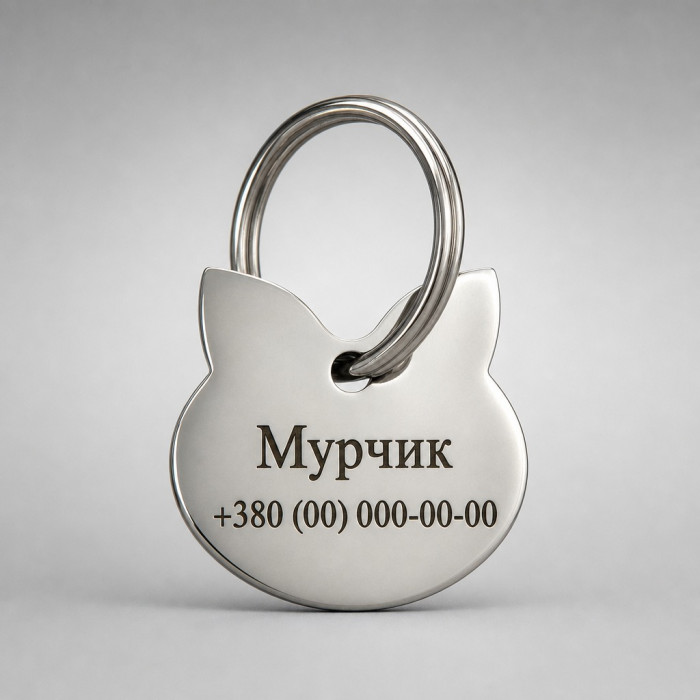 Адресник для котів у формі котика нержавіюча сталь 25х25 мм