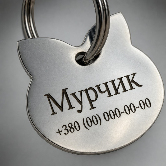 Адресник для котів у формі котика нержавіюча сталь 25х25 мм