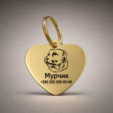 Адресник для собак серце золотисте нержавіюча сталь 34х33 мм з гравіюванням