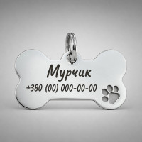 Адресник для собак кістка з лапкою нержавіюча сталь 40х21 мм